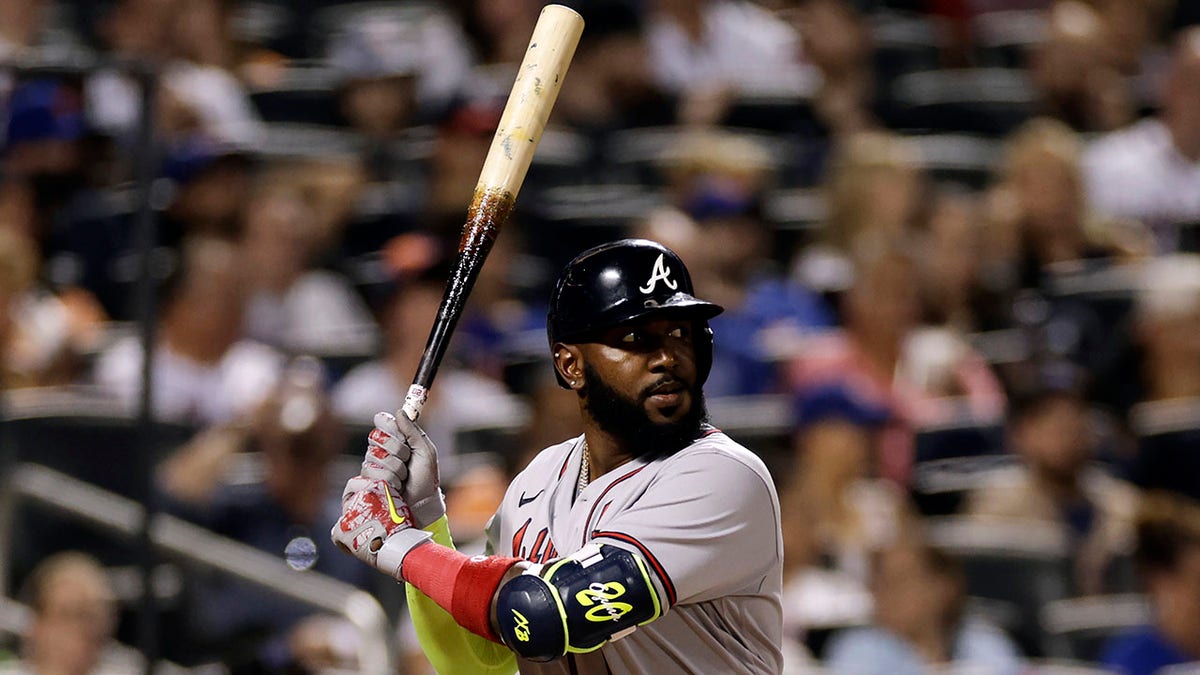 Marcell Ozuna of the Braves hits against the Mets