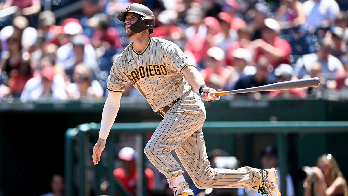 The Padres Wil Myers bats against the Nationals