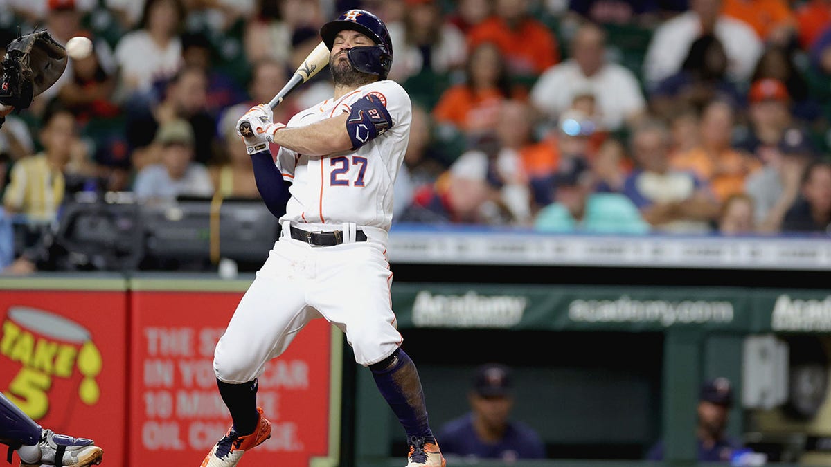 Jose Altuve is brushed back in the seventh inning