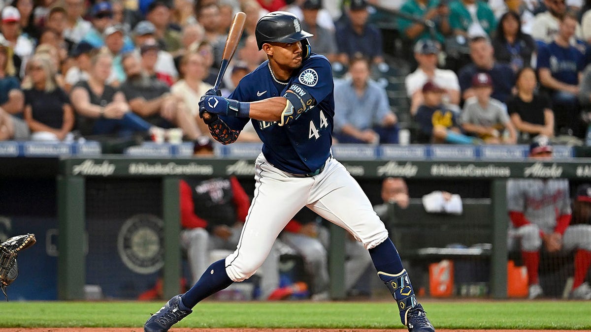 Julio Rodriguez of the Mariners hits against the Nationals