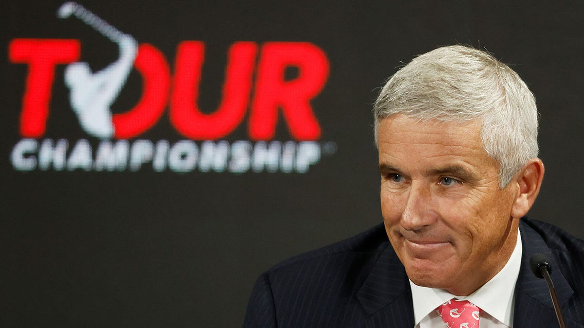 PGA Tour Commissioner Jay Monahan speaks during a press conference prior to the TOUR Championship at East Lake Golf Club on Aug. 24, 2022 in Atlanta.