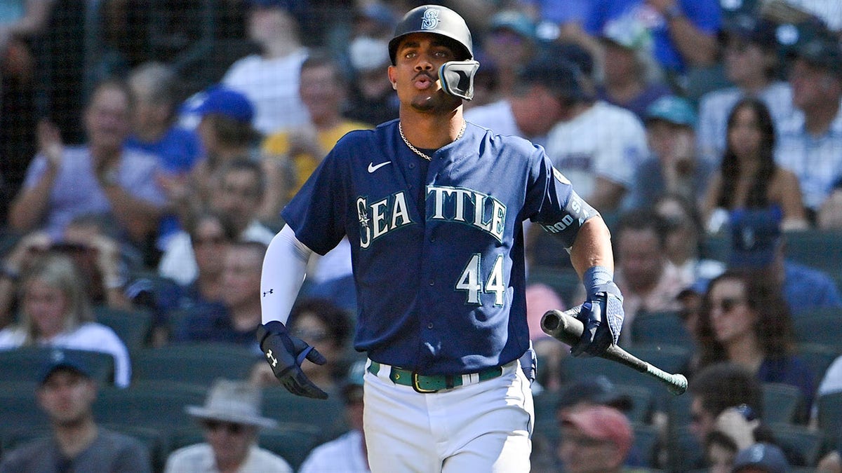 Mariners Julio Rodriguez walks to the plate