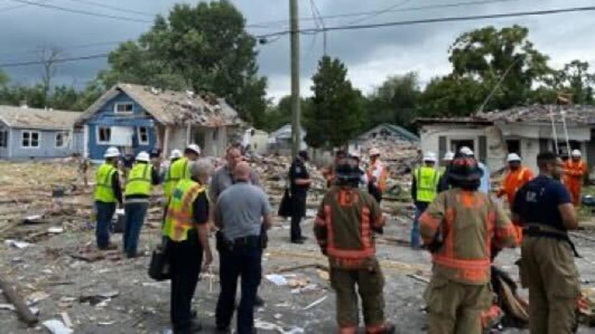debris following house explosion in Evansville, Indiana