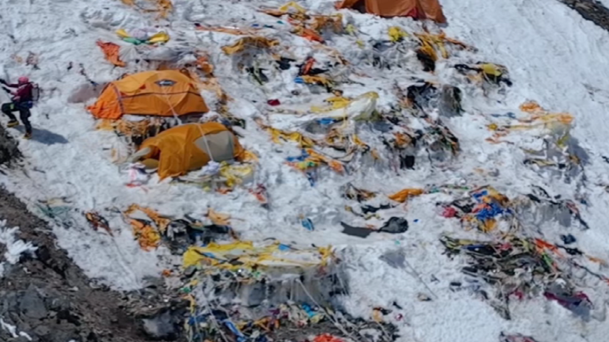 Garbage left by climbers on K2 mountain