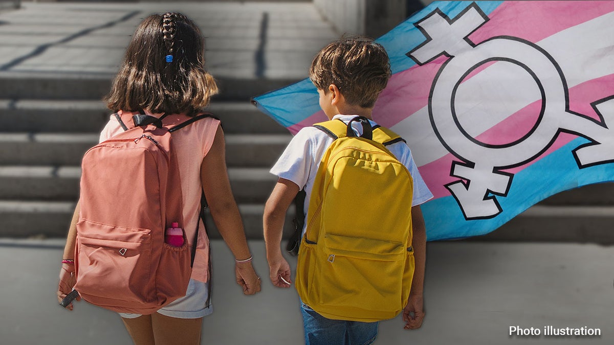 Illustration: kids with backpacks and gender symbolism