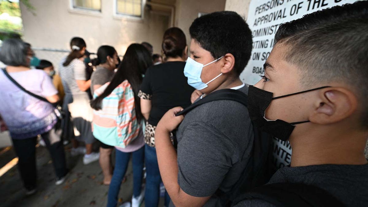 California elementary school kids in Los Angeles wearing COVID masks.