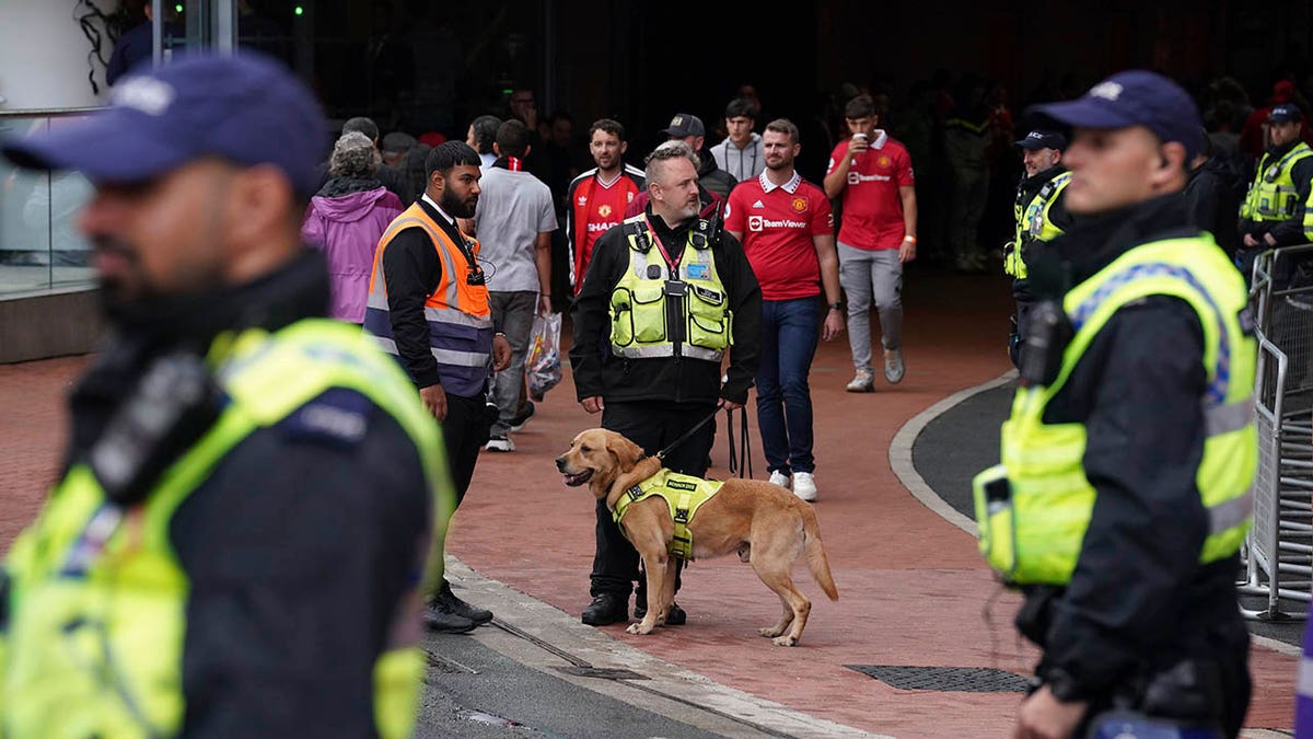 Police at a Manchester United protest