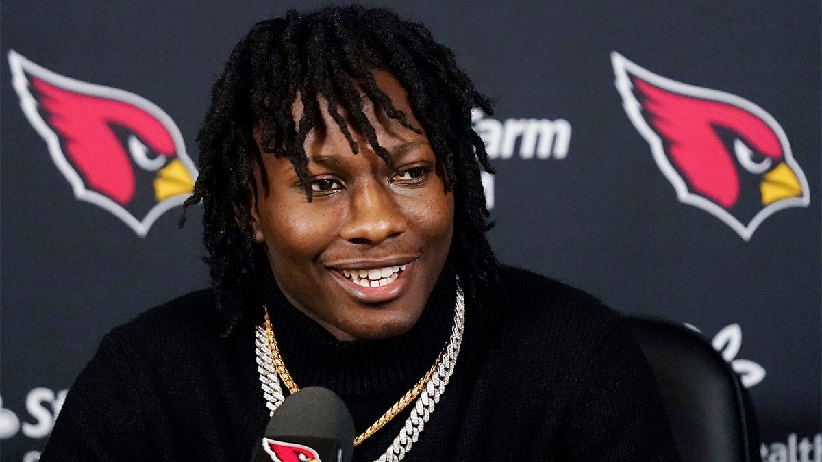 Marquise Brown talks at press conference