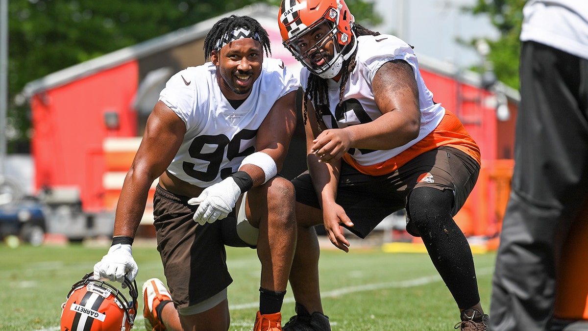 Myles Garrett at offseason workouts