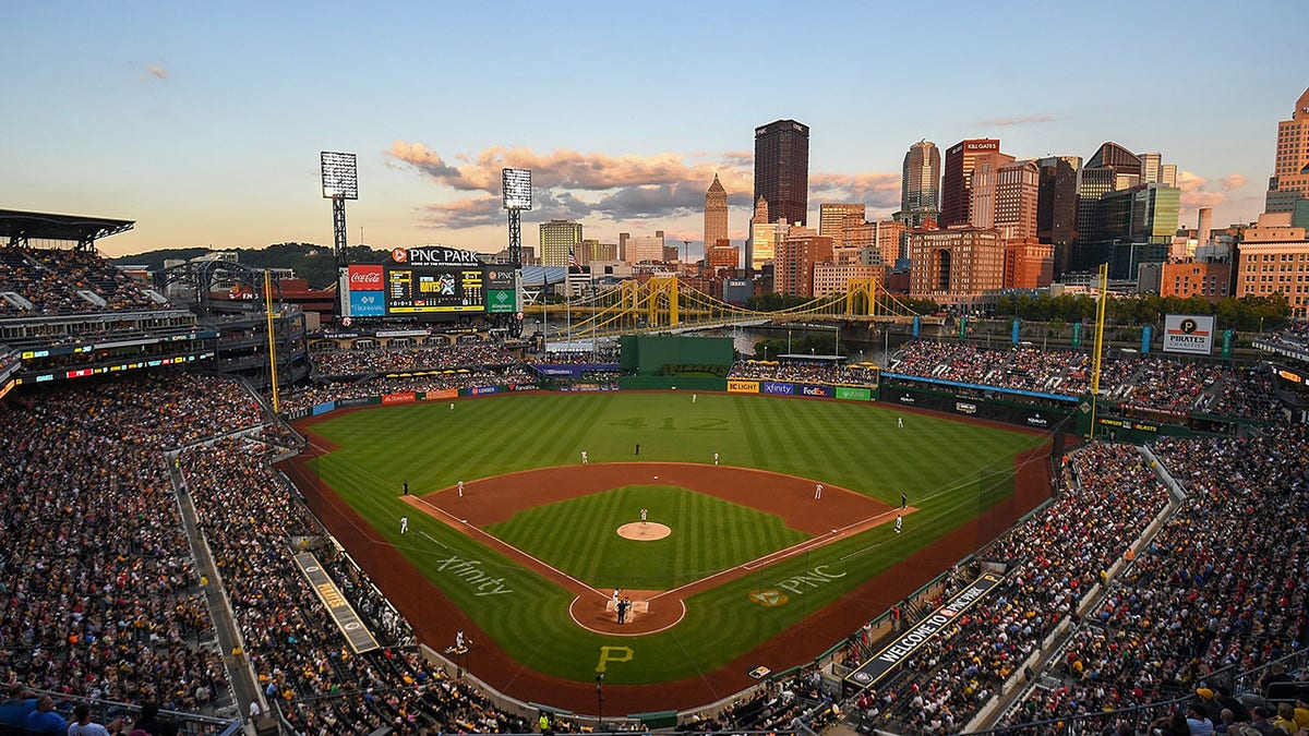 A general view of the field in the fourth inning during the game between the Pittsburgh Pirates and the Philadelphia Phillies at PNC Park on July 30, 2022 in Pittsburgh, Pennsylvania.