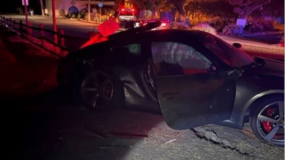 Crashed Porsche with airbags deployed