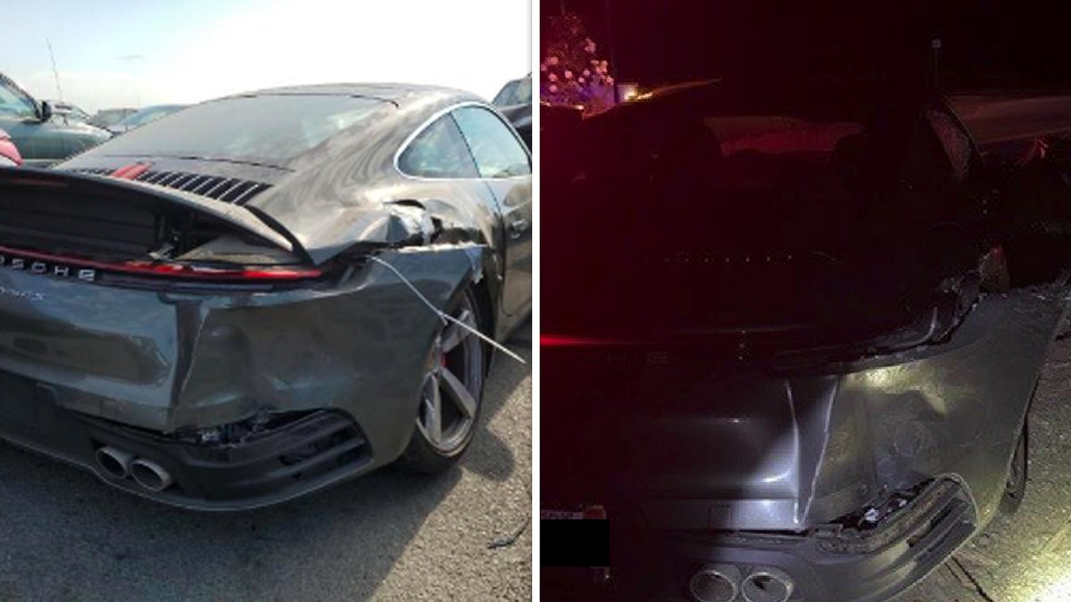 Photos from the scene and an online auction show similar damage to the side and rear quarterpanels of a 2021 Porsche