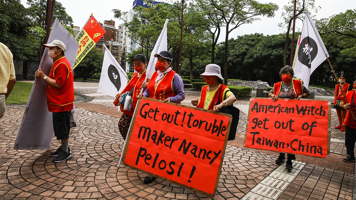 Protesters react ahead of US House Speaker Nancy Pelosi's visit to Taiwan