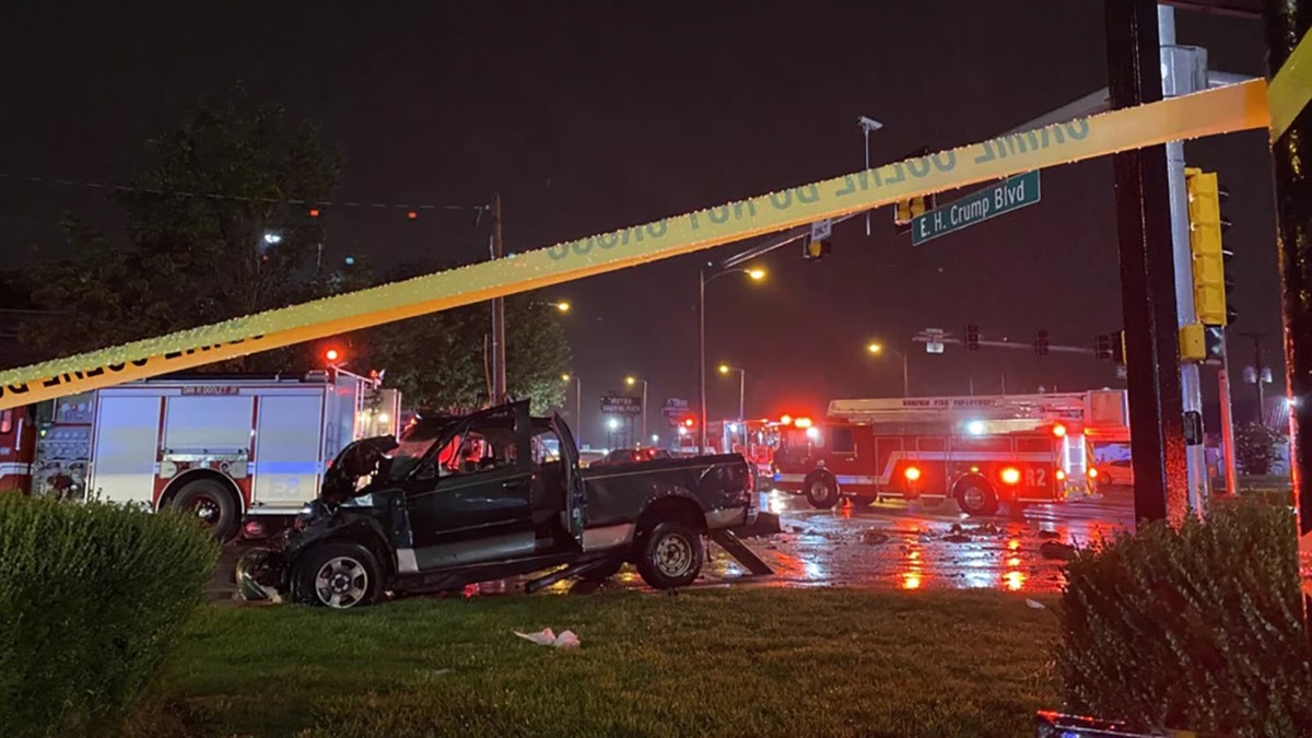 Police tape around the crash scene