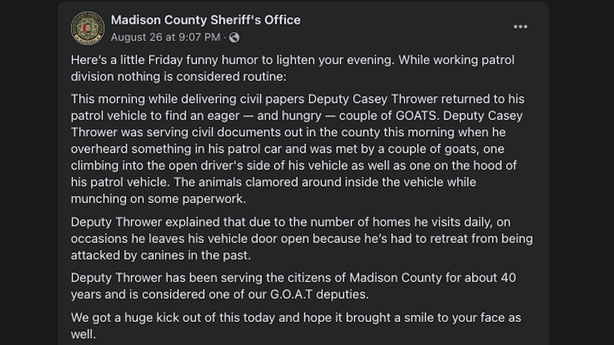 Sheriff's office's Facebook post