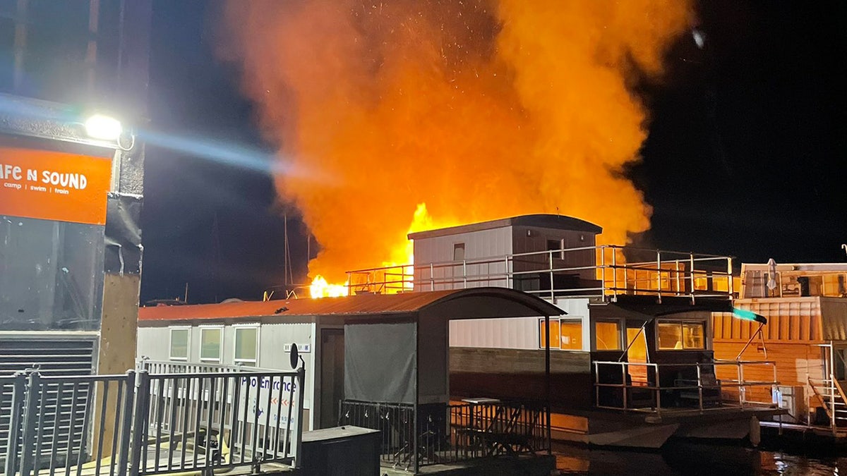 Seattle houseboat fire: Massive flames sparked on Lake Union, video shows