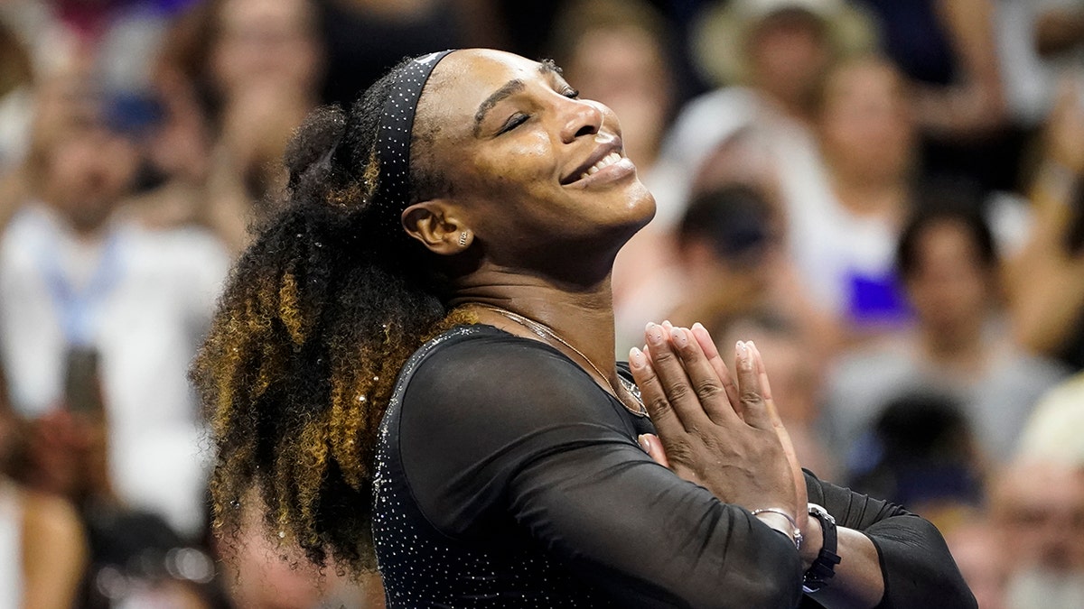 Serena Williams reacts to winning