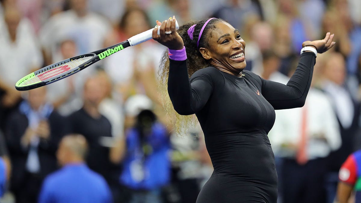 Serena Williams celebrating a win