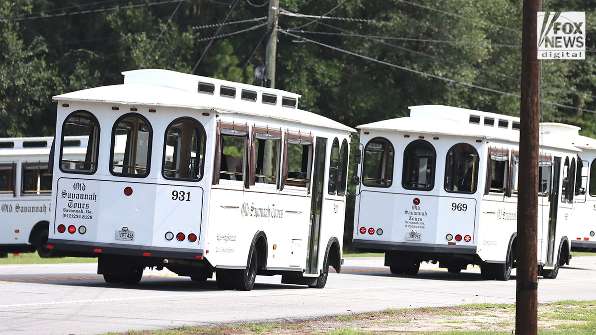 Shuttle busses arrive