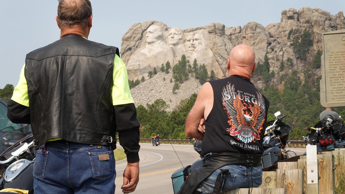 Mount Rushmore visitors on motorcycles