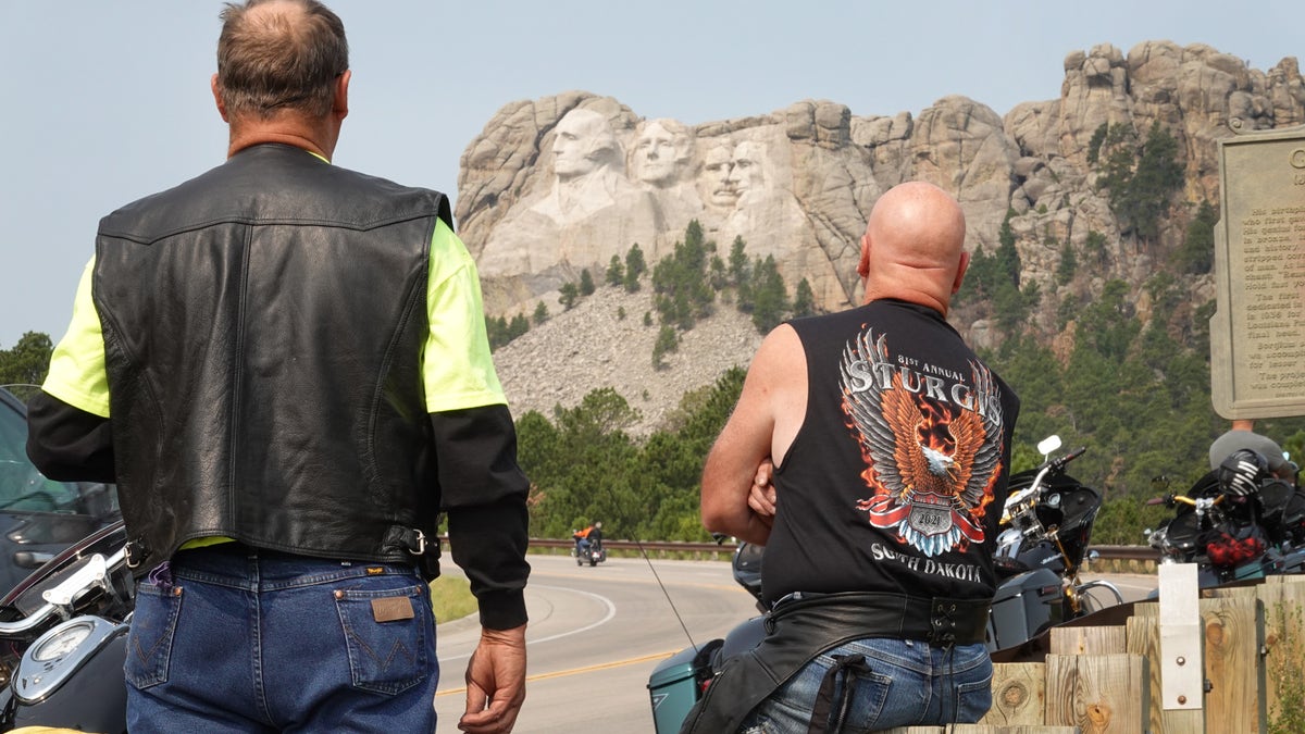 Mount Rushmore visitors on motorcycles