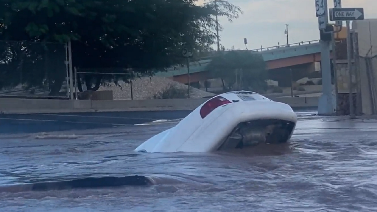 Car stuck in El Paso Texas sinkhole