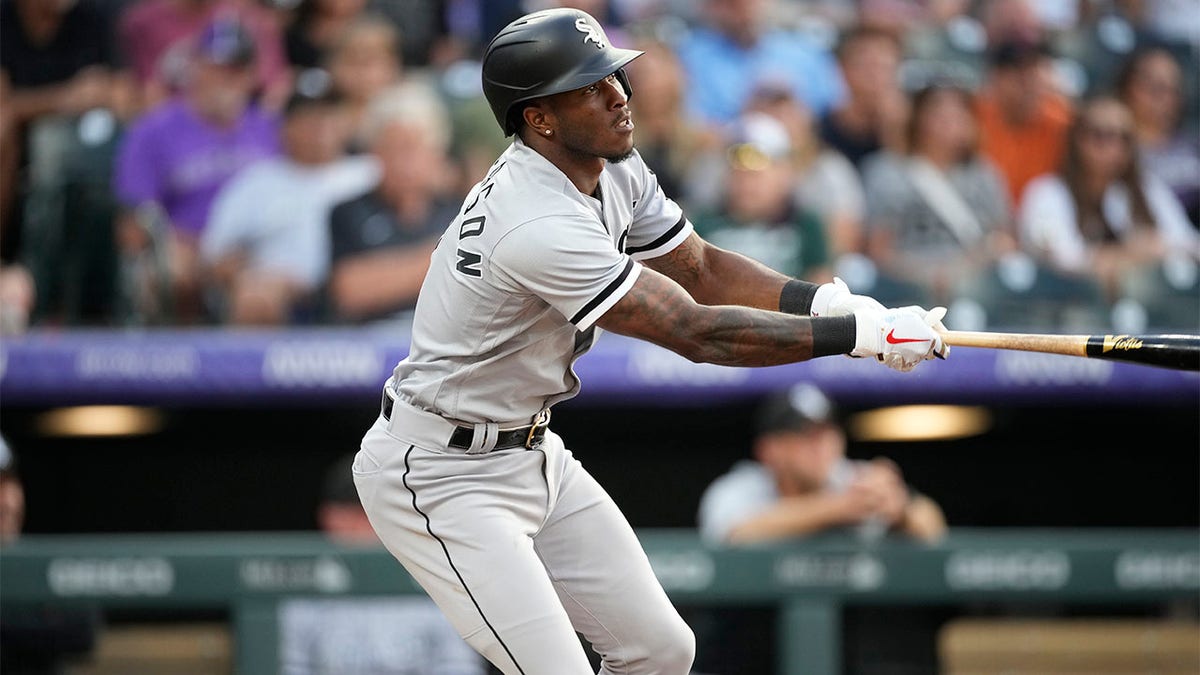 Tim Anderson watches ball off of bat