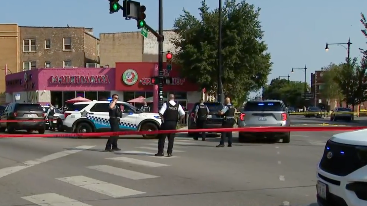 Chicago crime scene with police following a shooting at an ice cream shop