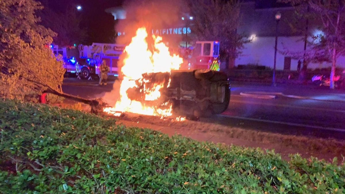 burning car in the street