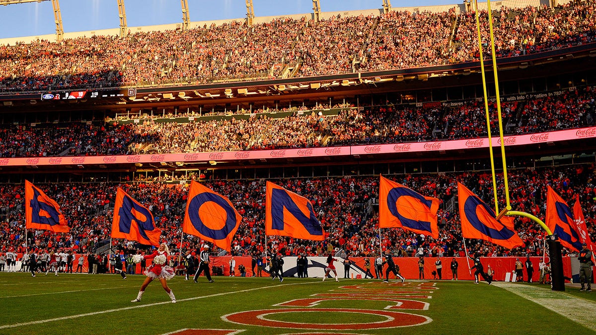 Mile High Stadium during Broncos touchdown