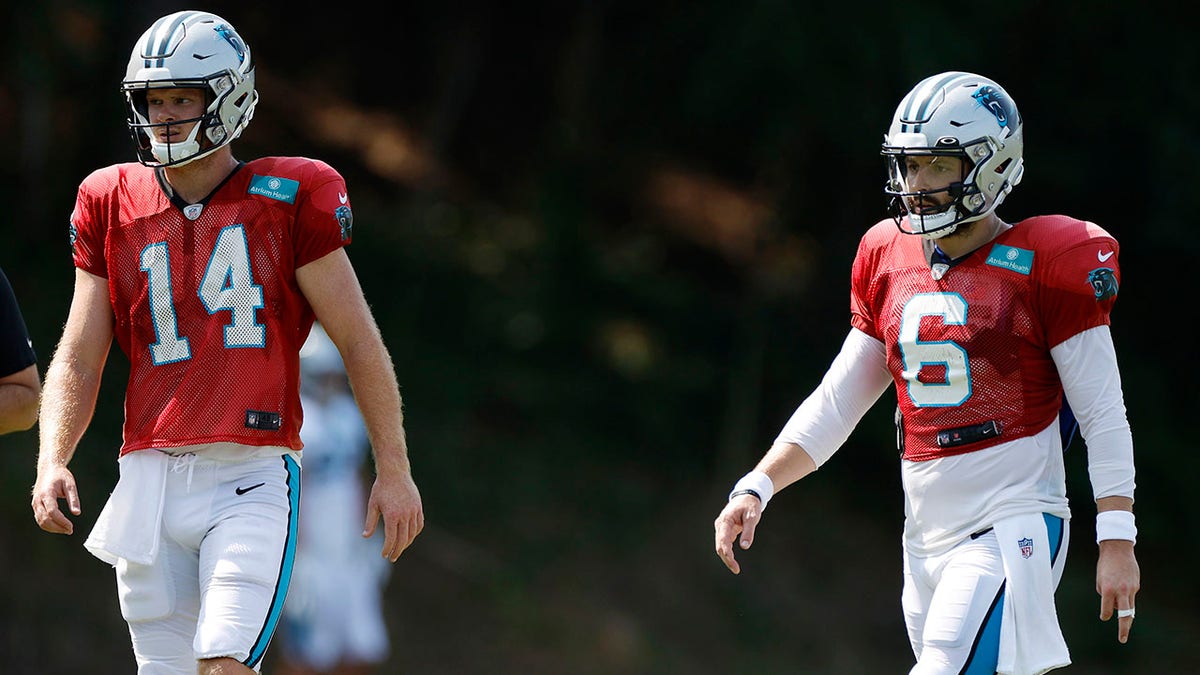Sam Darnold and Baker Mayfield in training camp