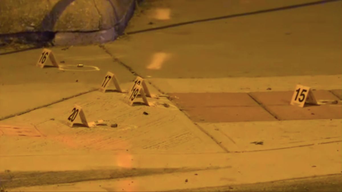 Crime scene markers at a shooting scene in Washington, D.C.