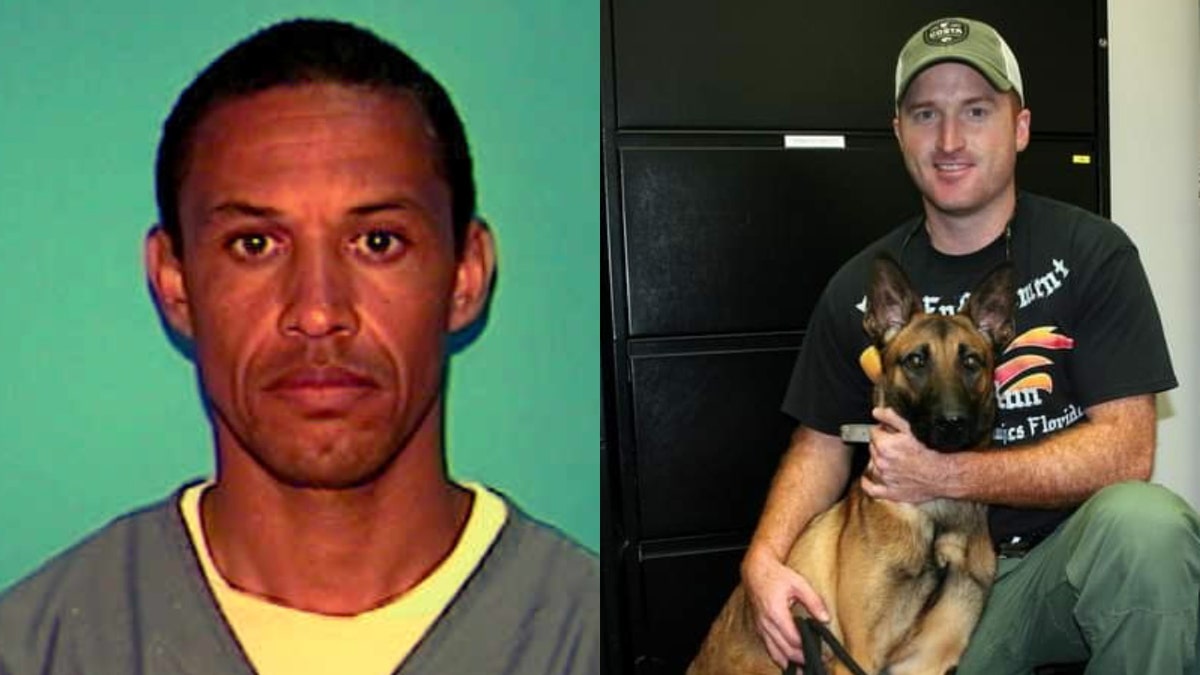 Side-by-side photo of suspect Earnest Borders and the police K-9 Max he reportedly killed