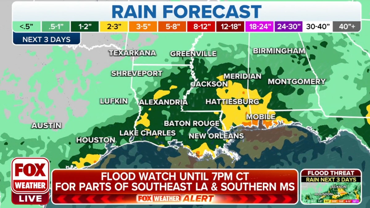 Fox Weather map showing rain