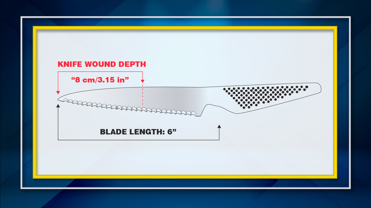 Diagram of the kitchen knife Courtney Clenney used to fatally stab Christian Obumseli. Prosecutors say she plunged the blade 3 1/2 inches into his chest.