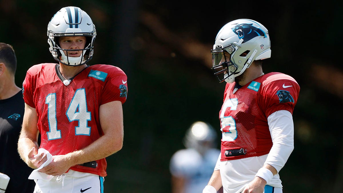 Sam Darnold and Baker Mayfield in training camp