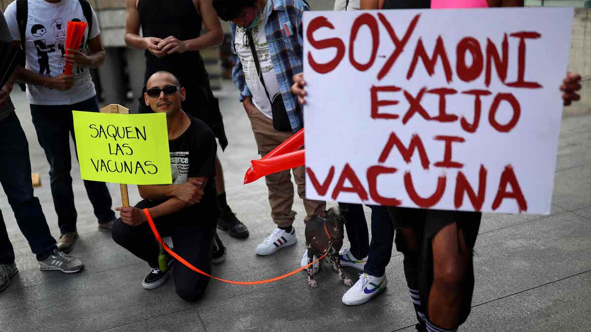 Monkeypox protestor in Mexico City, Mexico