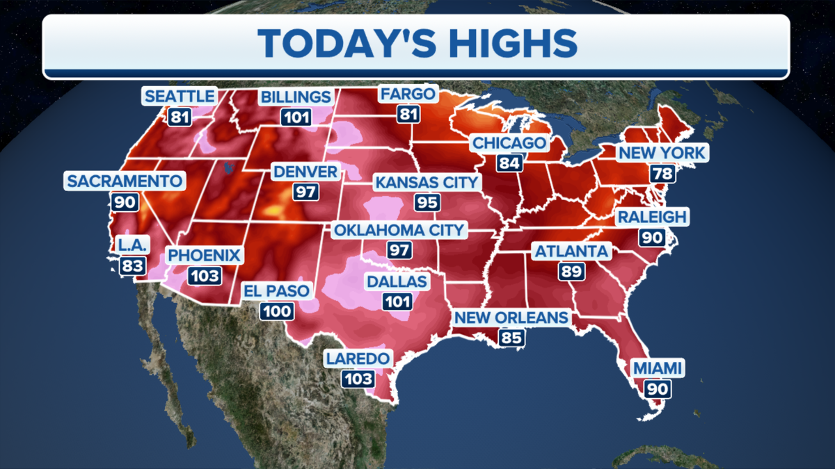 National high temperatures heat wave map
