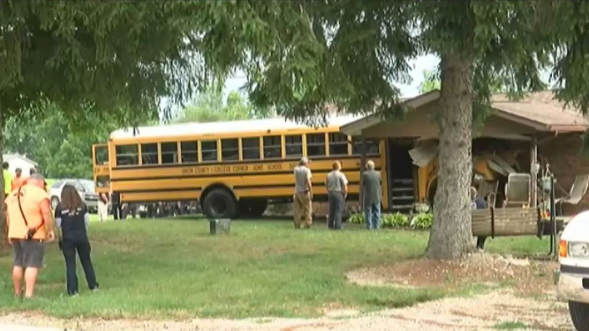 school bus crashed into home