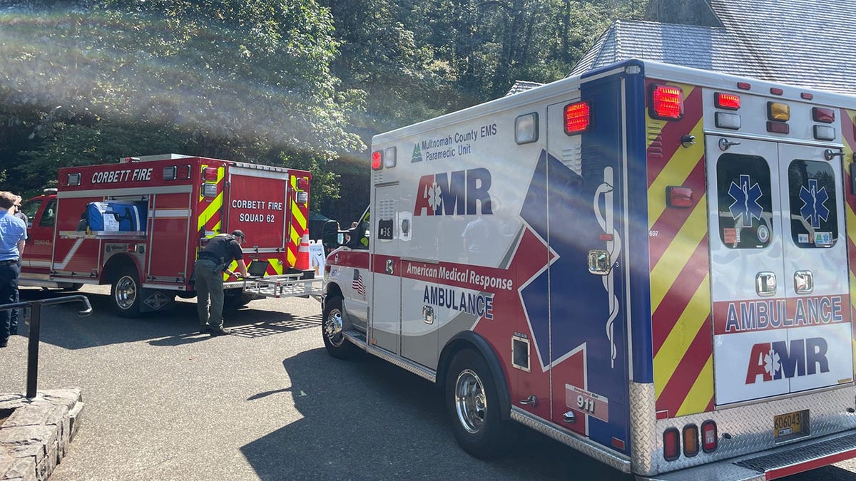 ambulance and first responders at Multnomah Falls