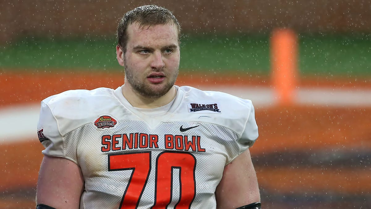 Trevor Penning at Senior Bowl practice