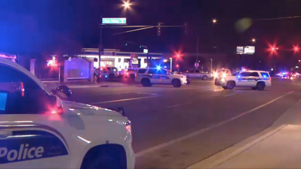 Police cars blocking road at the scene of the Arizona shooting