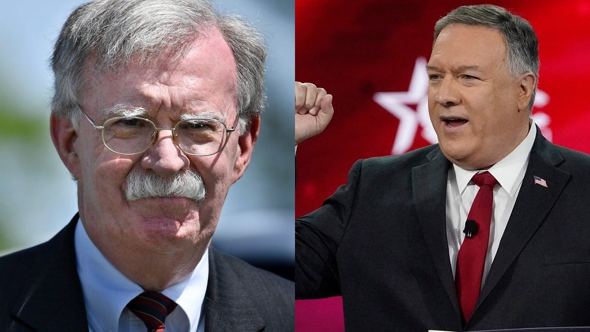 A side by side photo of John Bolton and Mike Pompeo