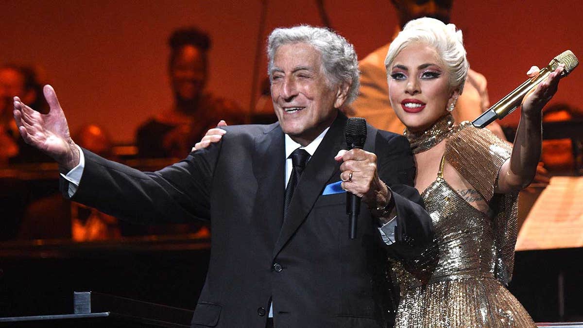 Tony Bennett and Lady Gaga on stage