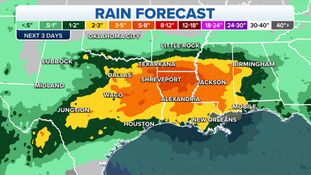 Southern US rain forecast