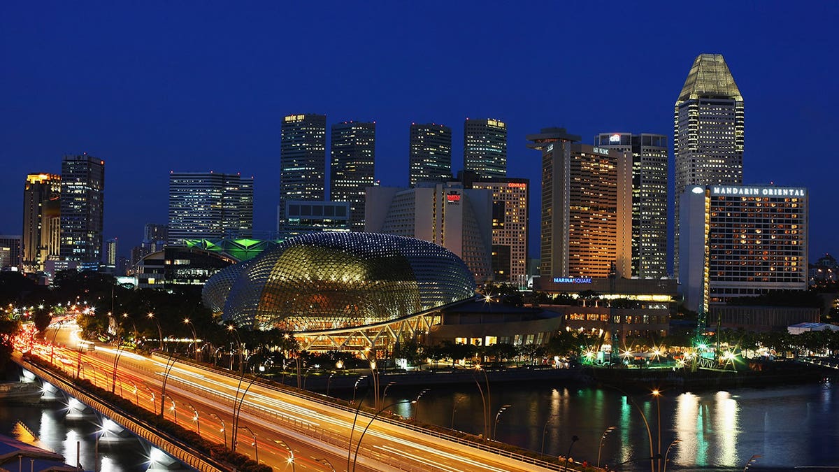 Singapore skyline lights at night