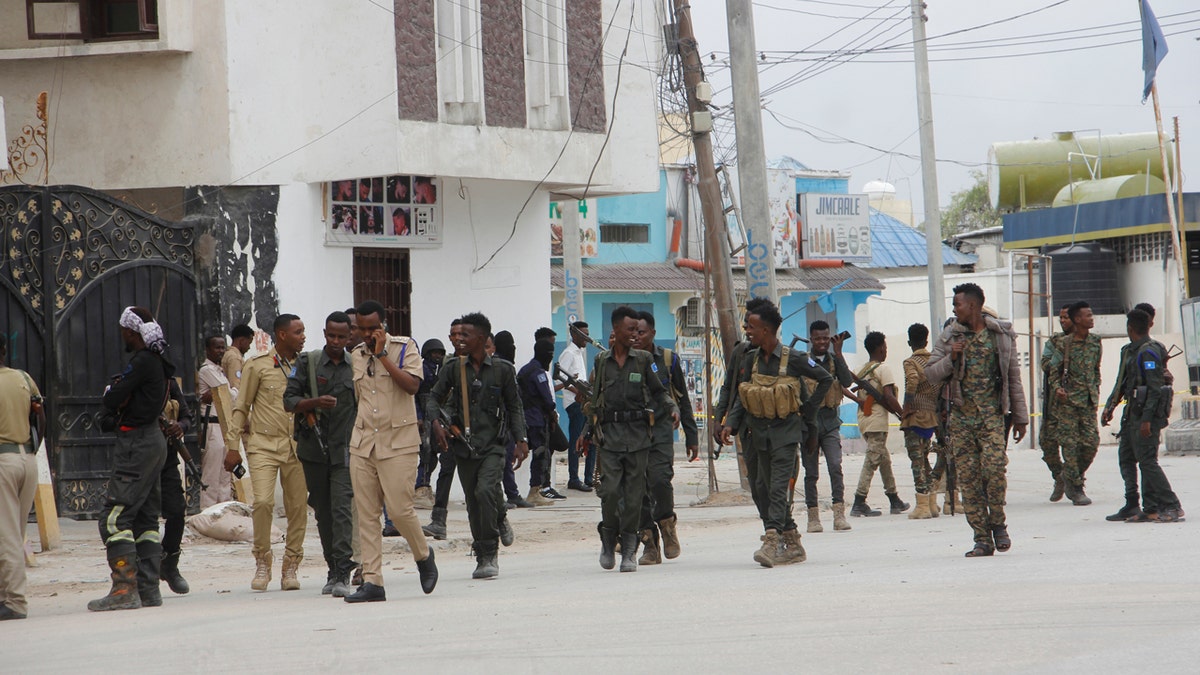 Soldier patrols outside in Somali