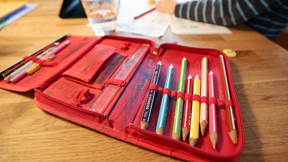 crayons on desk