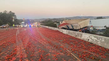 Semi-truck spills load of tomatoes on California interstate, causes lane closures