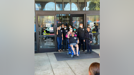 California police officer shot in the face given hero's welcome after being released from Pasadena hospital